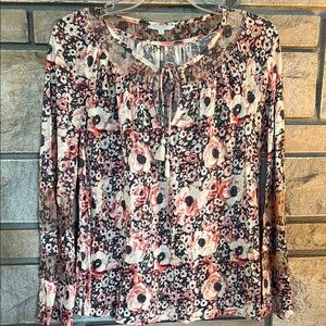 Lucky Brand Pink Smocked Tie Front Blouse